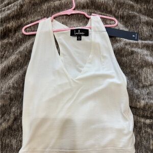 Lulu's Cream V-Neck Crop Tank Top NWT